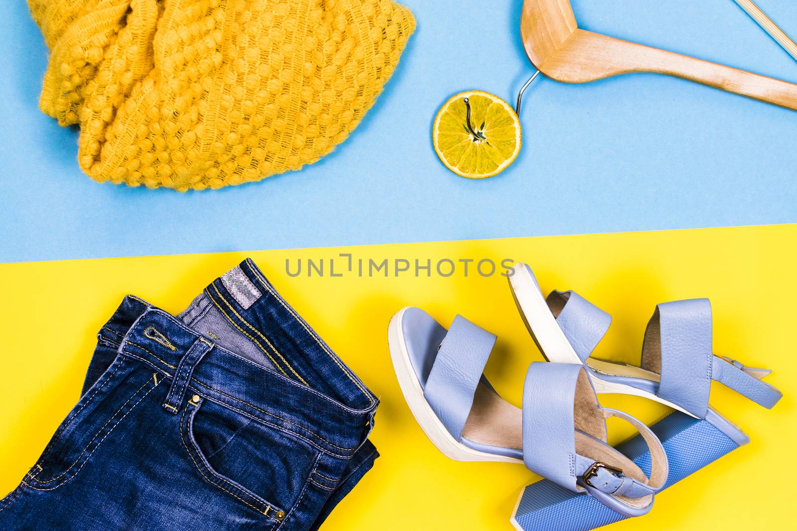 Women's clothing on a colored background