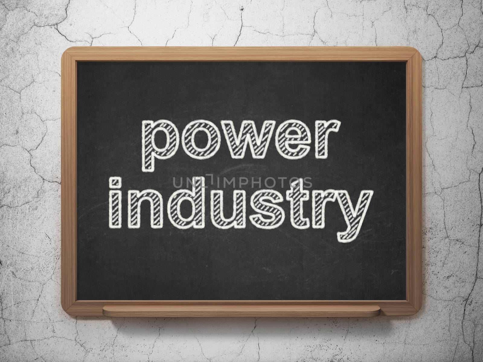 Manufacuring concept: text Power Industry on Black chalkboard on grunge wall background, 3D rendering