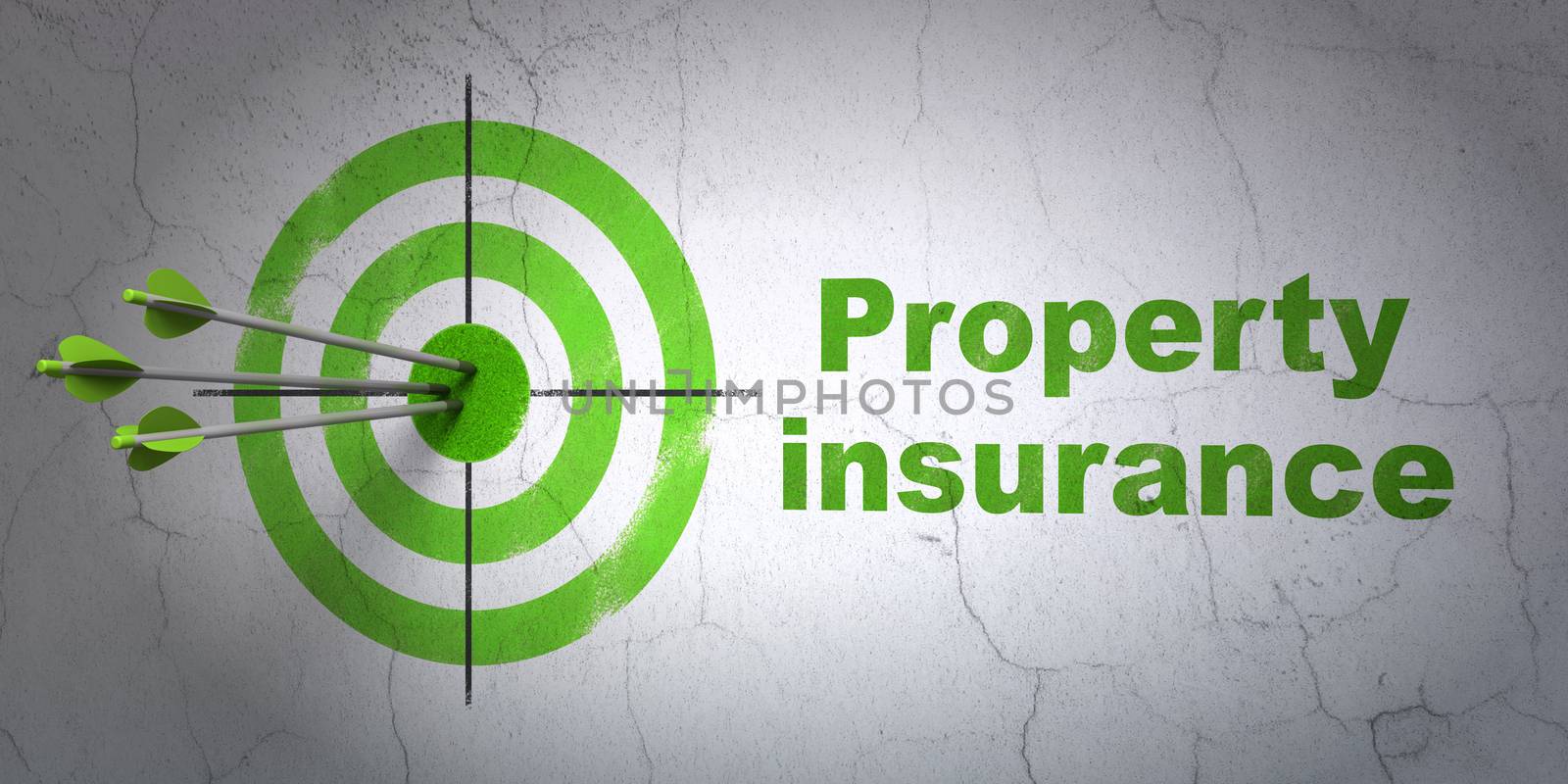 Insurance concept: target and Property Insurance on wall background by maxkabakov