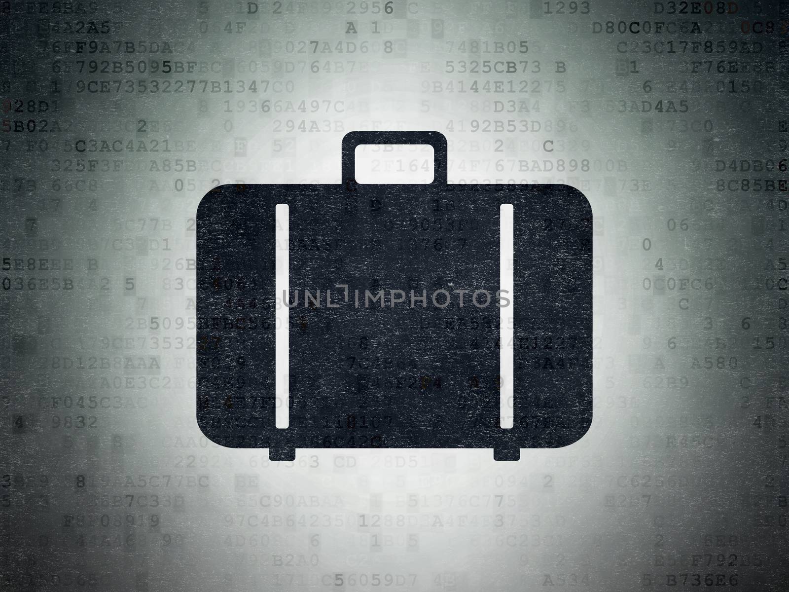 Tourism concept: Painted black Bag icon on Digital Data Paper background