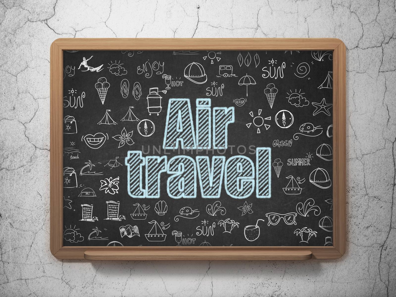 Vacation concept: Air Travel on School board background by maxkabakov