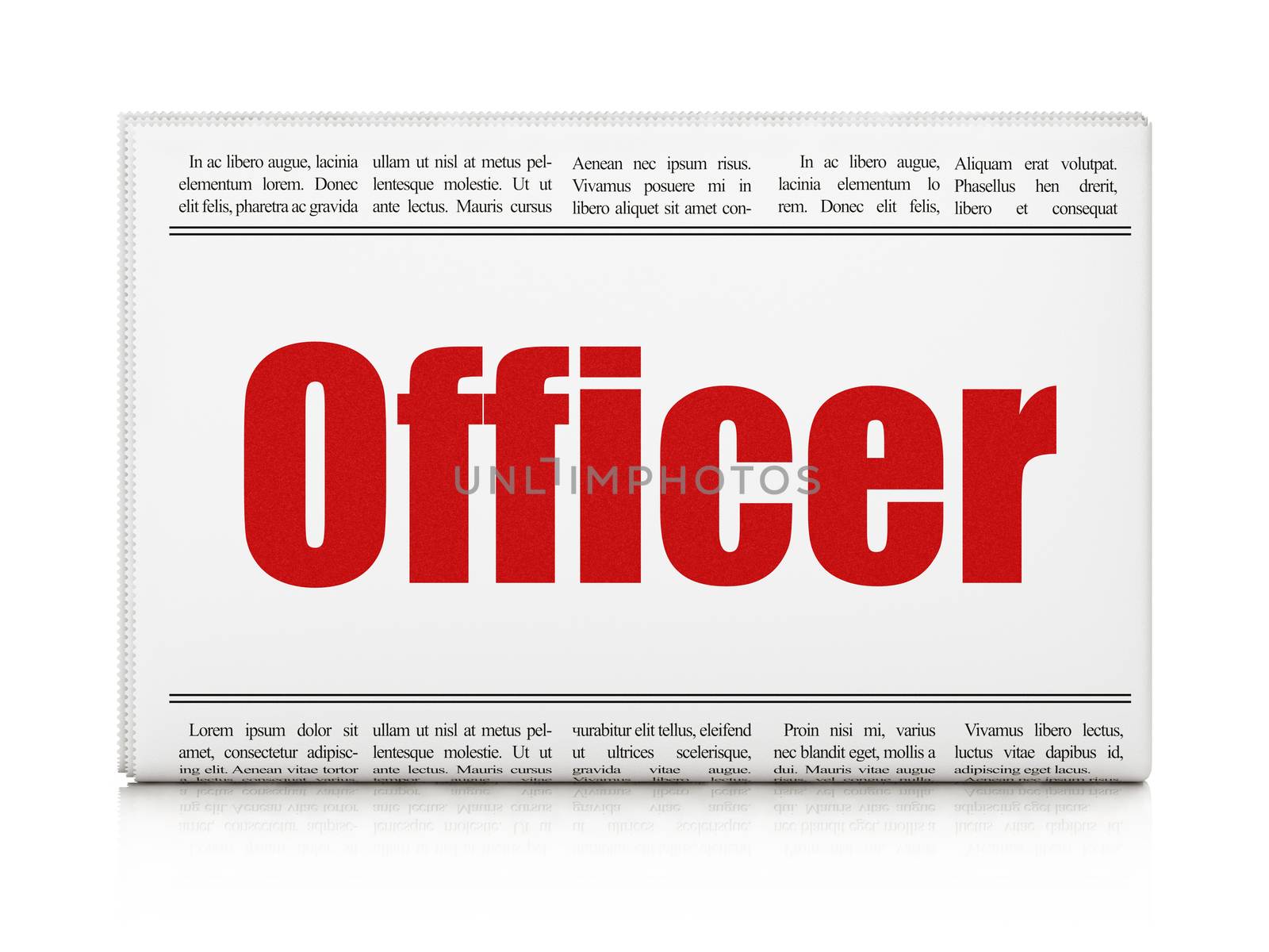Law concept: newspaper headline Officer on White background, 3D rendering