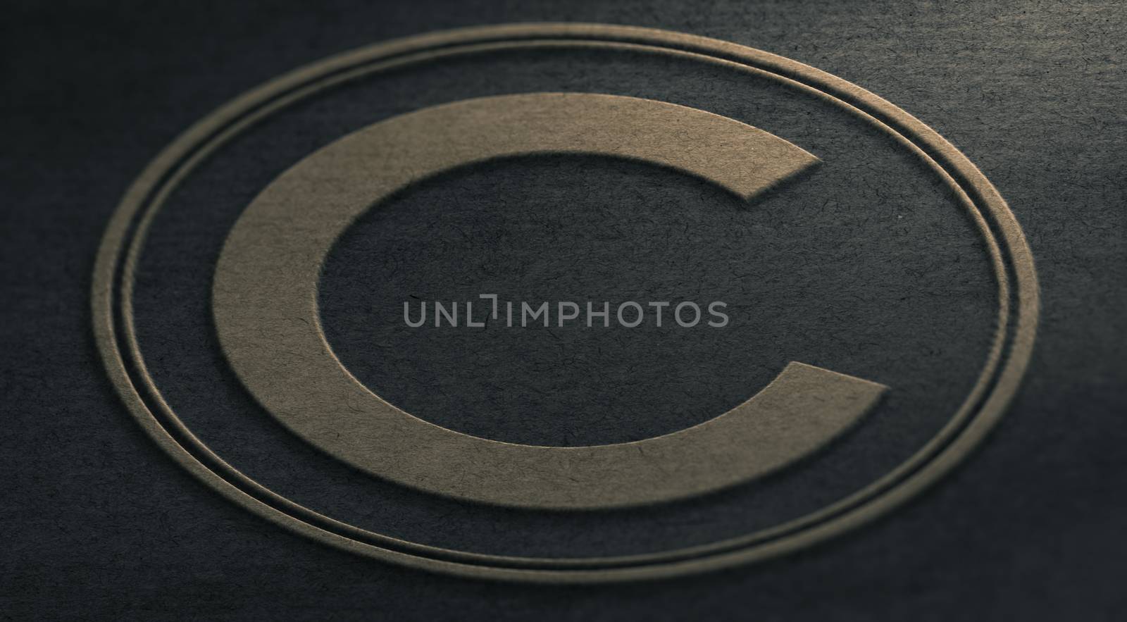 3D illustration of a copyright symbol emboss on paper. Intellectual property Concept 