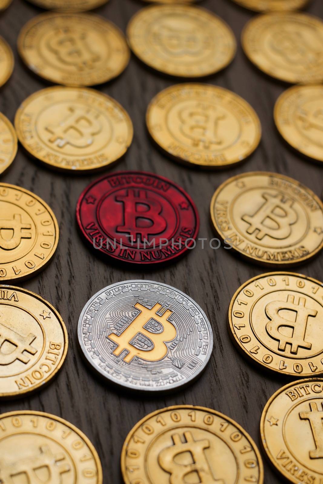 Crypto currency physical bitcoin coin. Bitcoin tokens digital money concept.