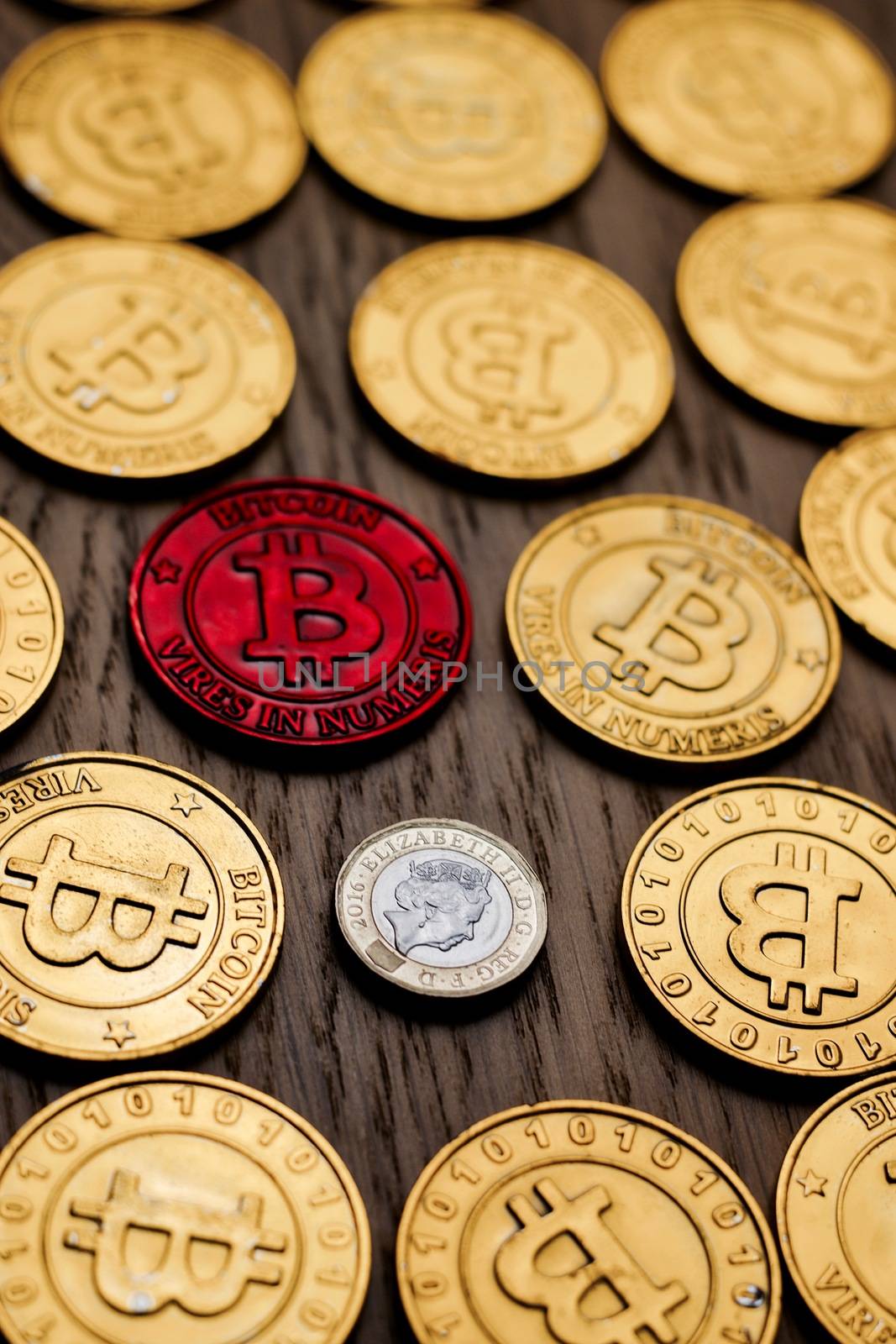 Crypto currency physical bitcoin coin. Bitcoin tokens digital money concept.