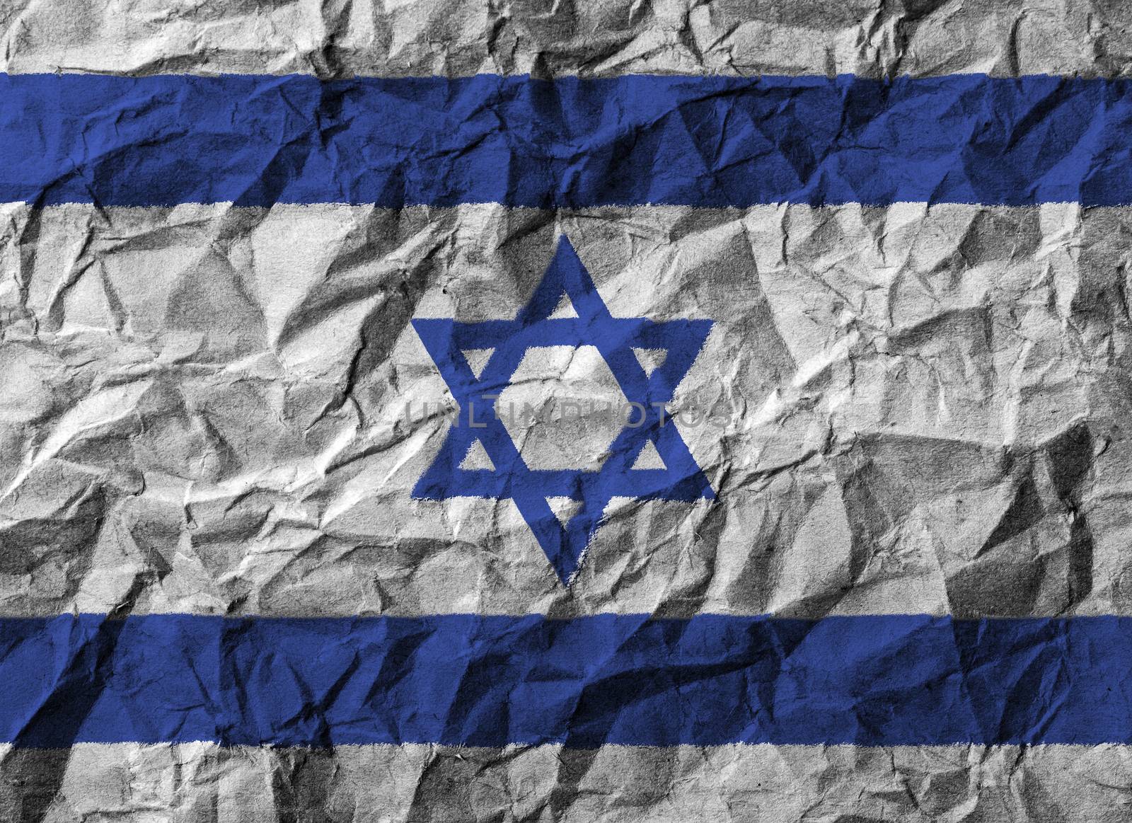 Israel flag with high detail of crumpled paper . 3D illustration .