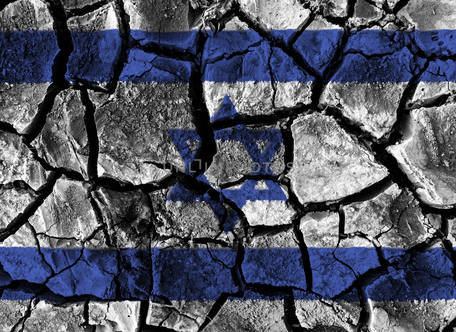 Israel flag painting on high detail cracked ground . 3D illustration .