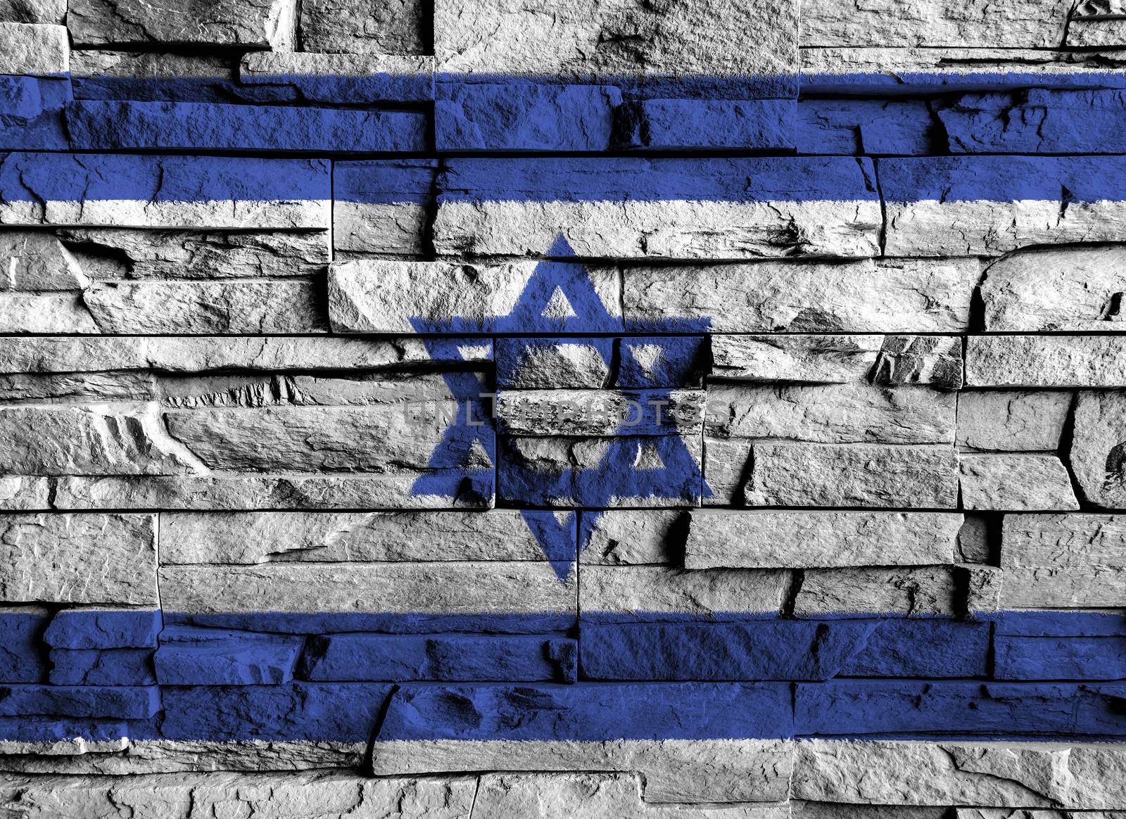 Israel flag painting on high detail of old brick wall . by stockdevil