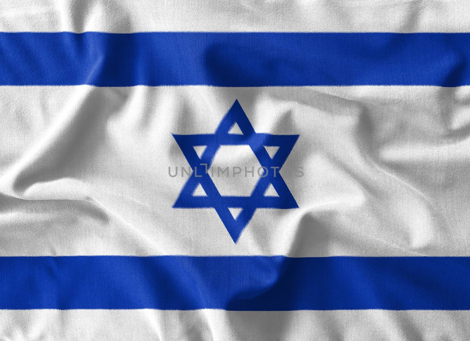 Israel flag painting on high detail of wave cotton fabrics . 3D illustration .