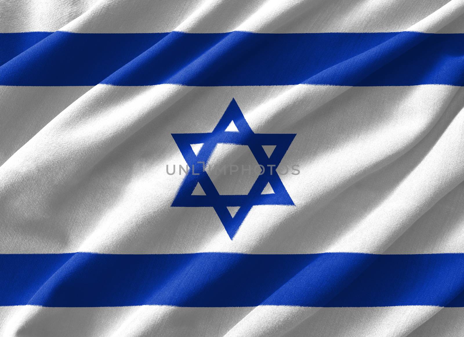 Israel flag painting on high detail of wave cotton fabrics . by stockdevil