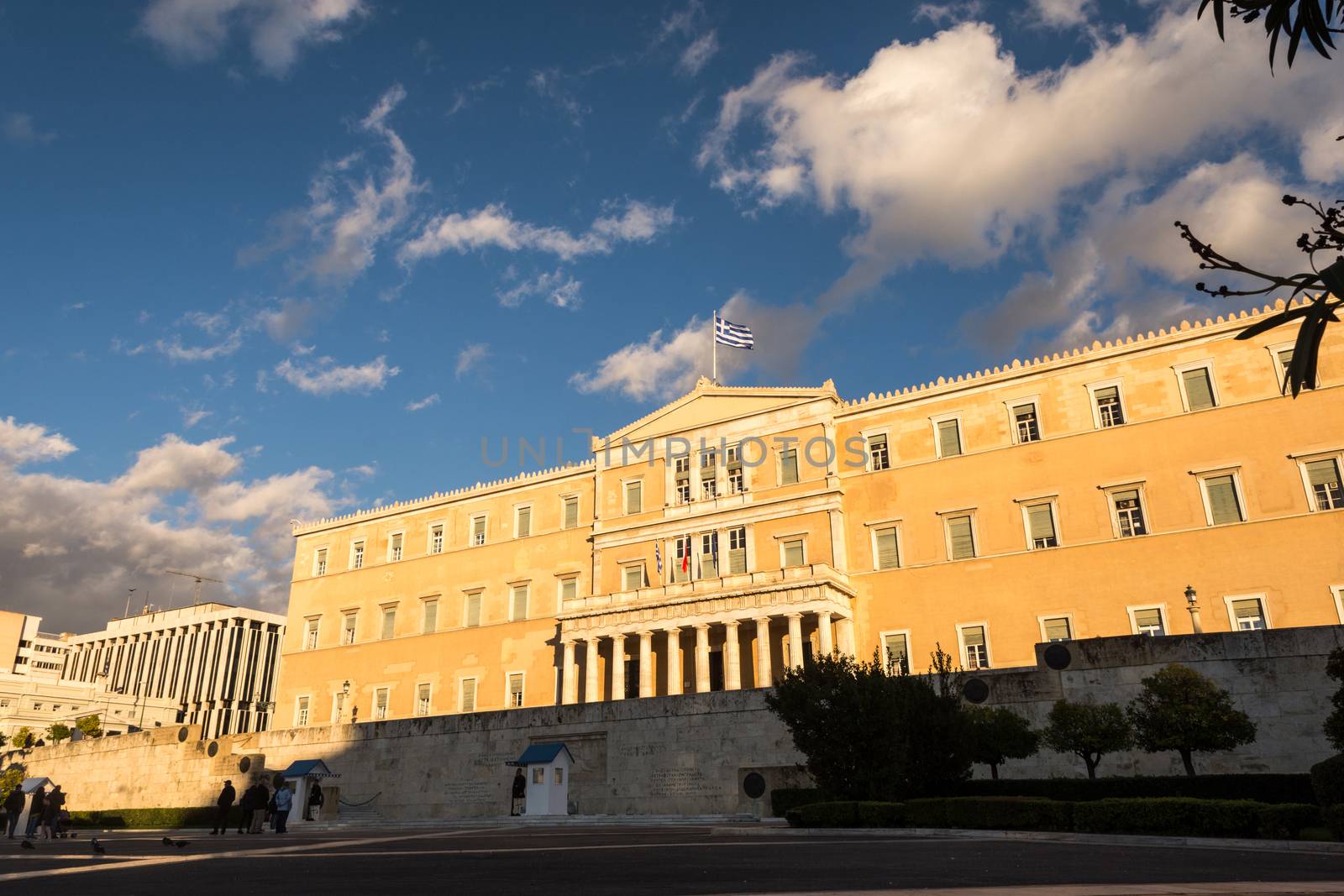 greek parliament on a sunny day with clouds