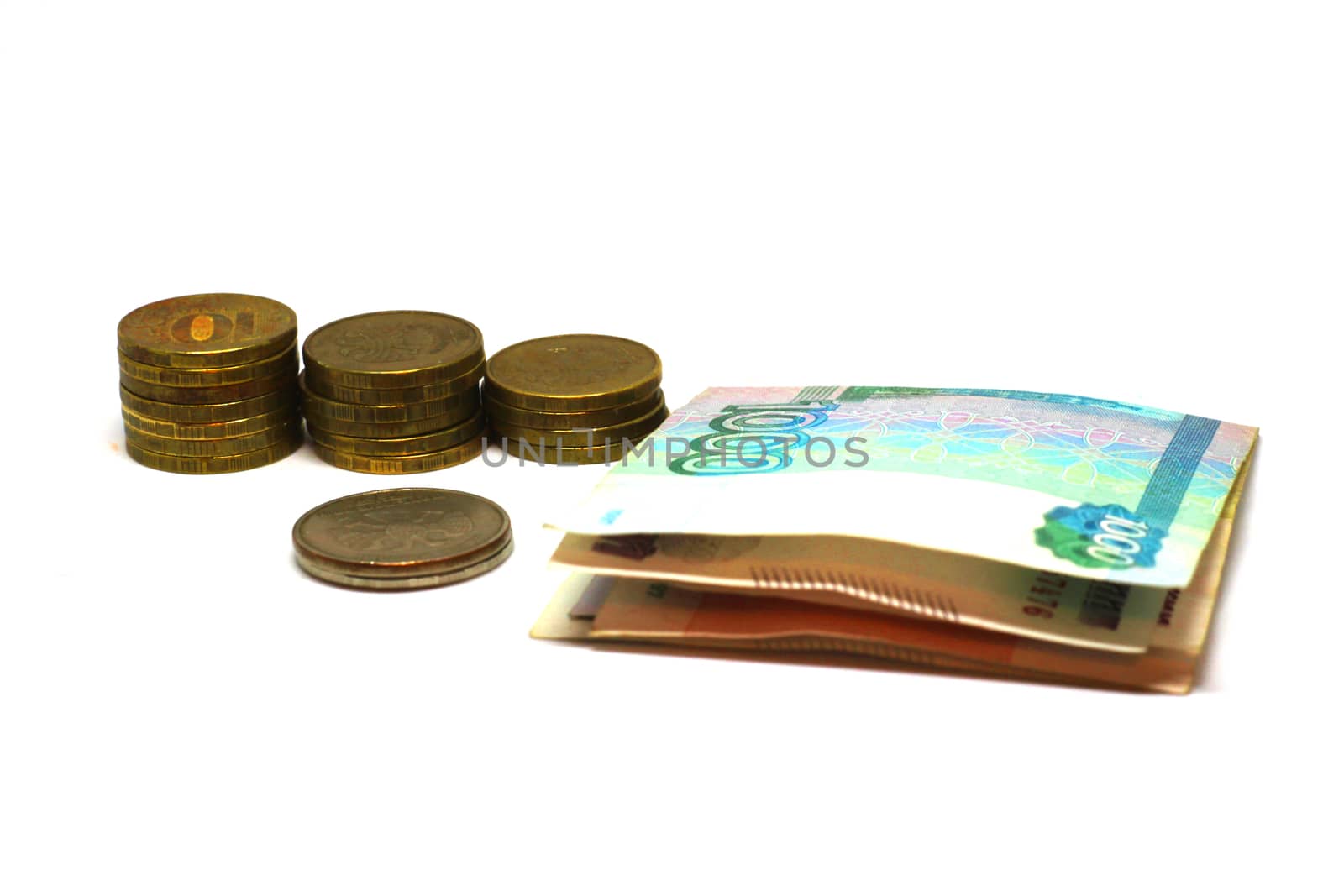 Russian money isolated on white background. Isolated