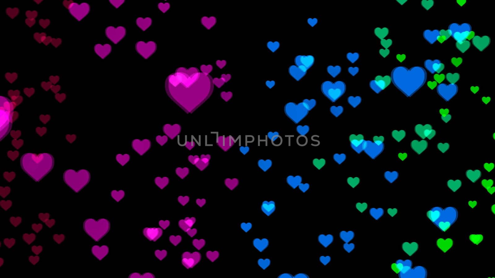 Abstract background with colorful hearts. 3d rendering