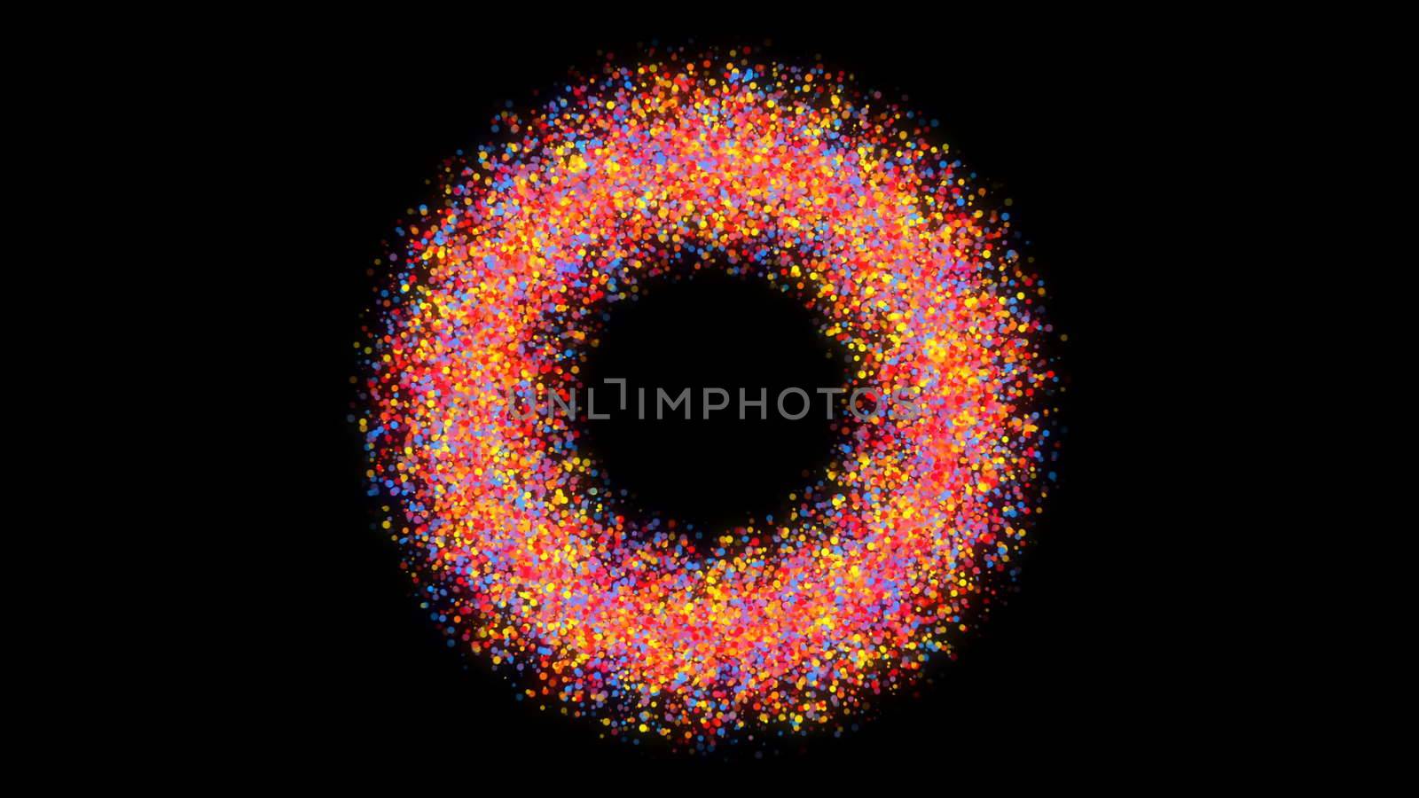 Abstract background with colorful particle ring. 3d rendering
