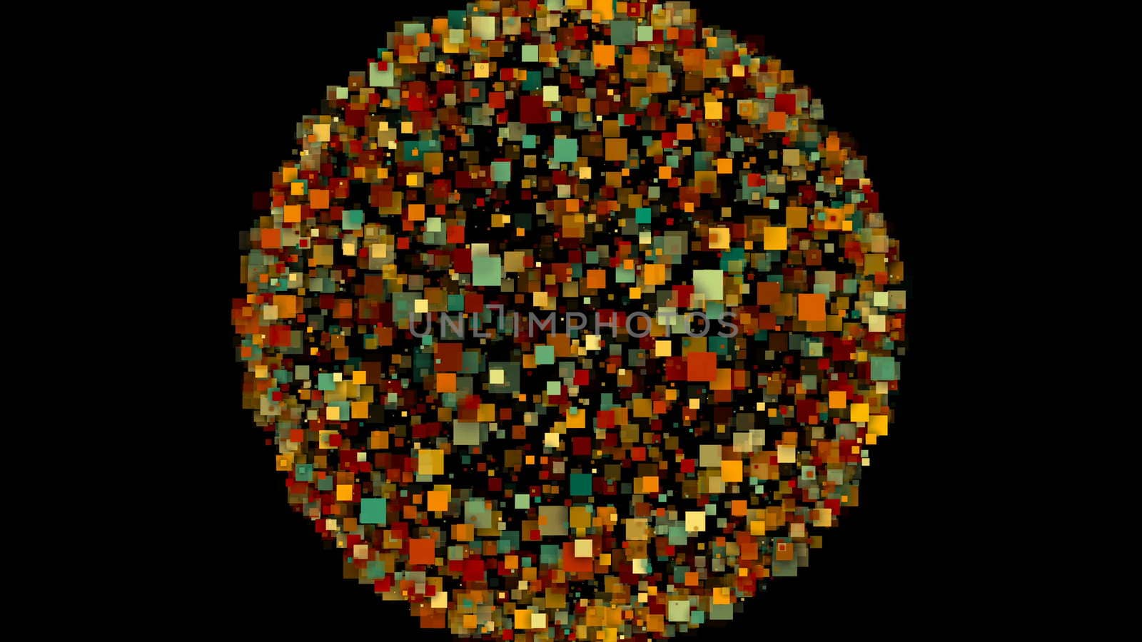 Abstract background of a sphere formed by colorful squares. 3d rendering