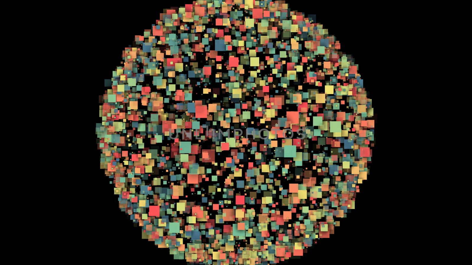 Abstract background of a sphere formed by colorful squares. 3d rendering