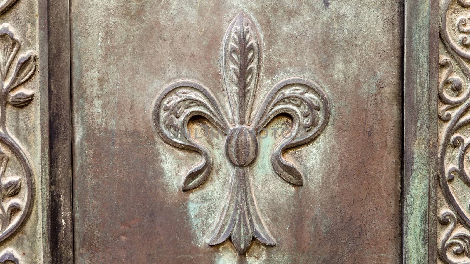 Close up of rustic old door in Spoleto, Italy.