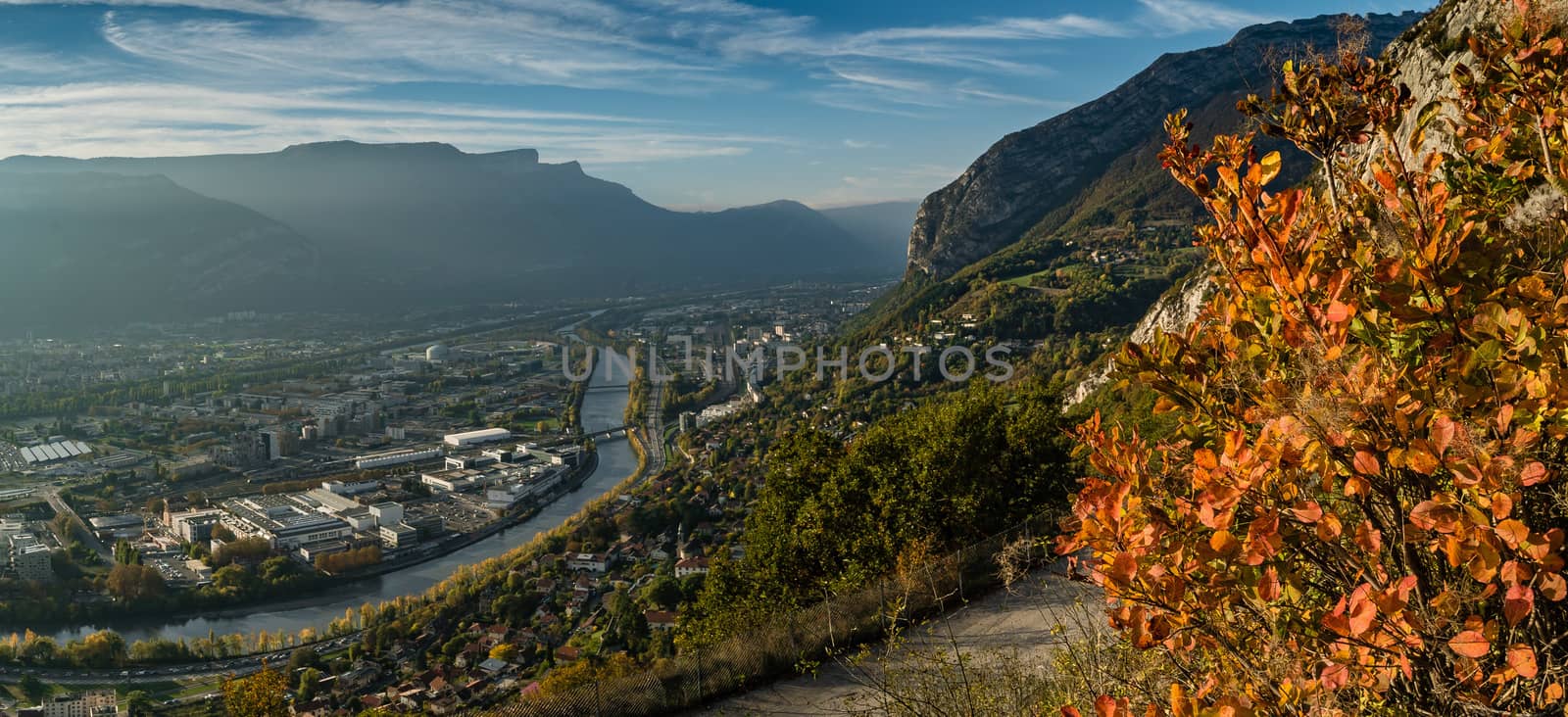 View from the La Bastille hill in Grenoble in autumn