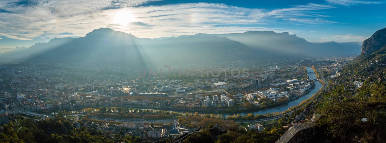 View from the La Bastille hill in Grenoble in autumn