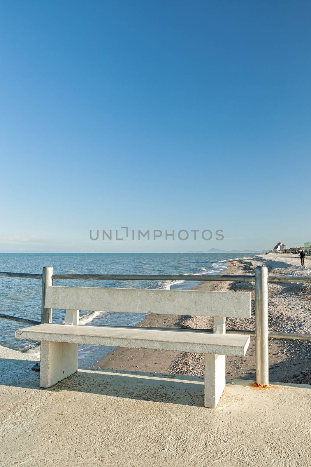 The viewpoint on the beach with bench of Marotta, Italy