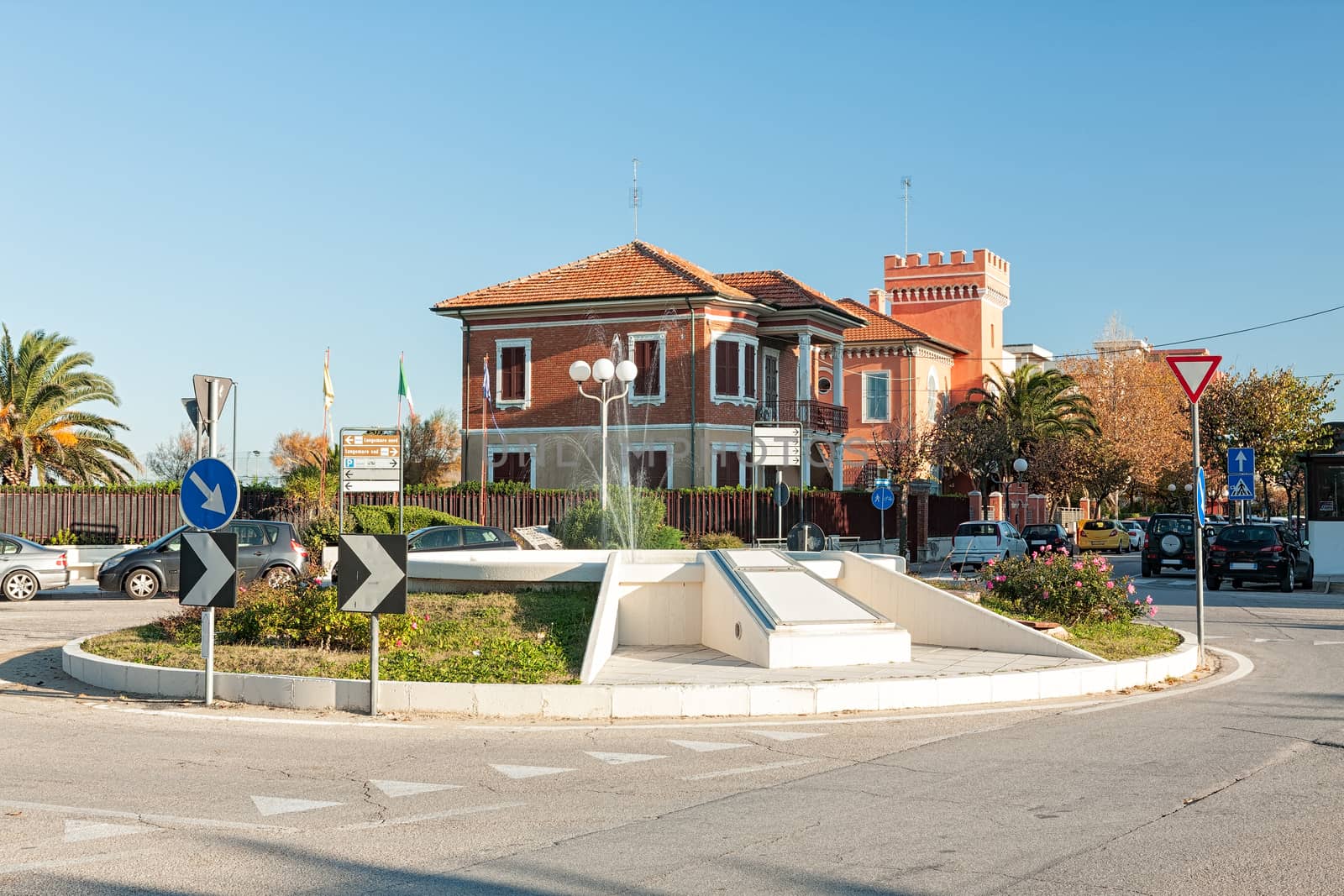 The roundabout with fountain inside in Marotta, Italy