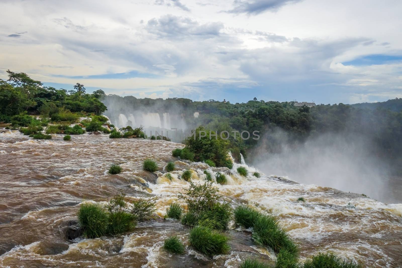 iguazu falls national park. tropical waterfalls and rainforest landscape