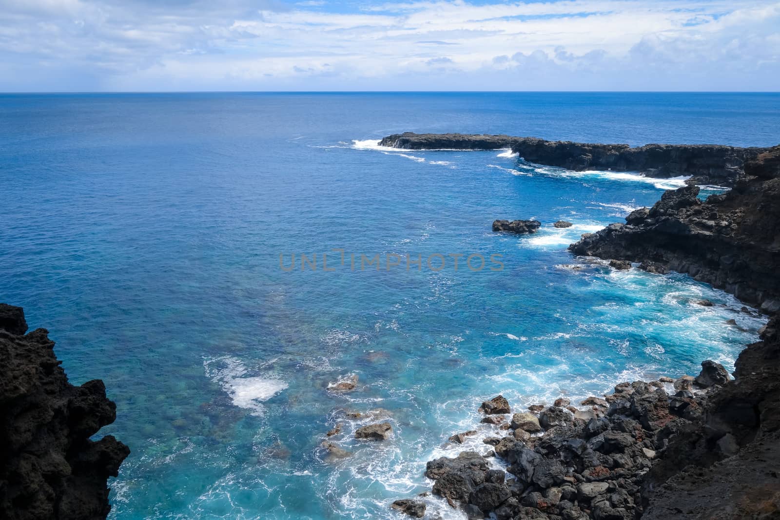 Cliffs and pacific ocean landscape vue from Ana Kakenga cave in  by daboost