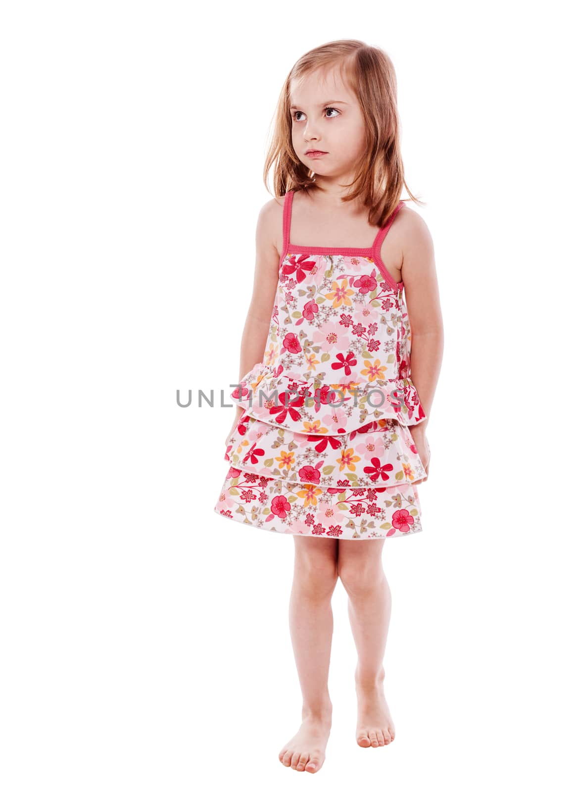 portrait of cheerful  Little Girl standing isolated on white