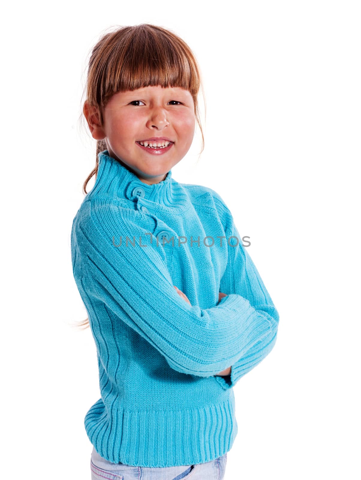 Happy smiling six years girl portrait isolated