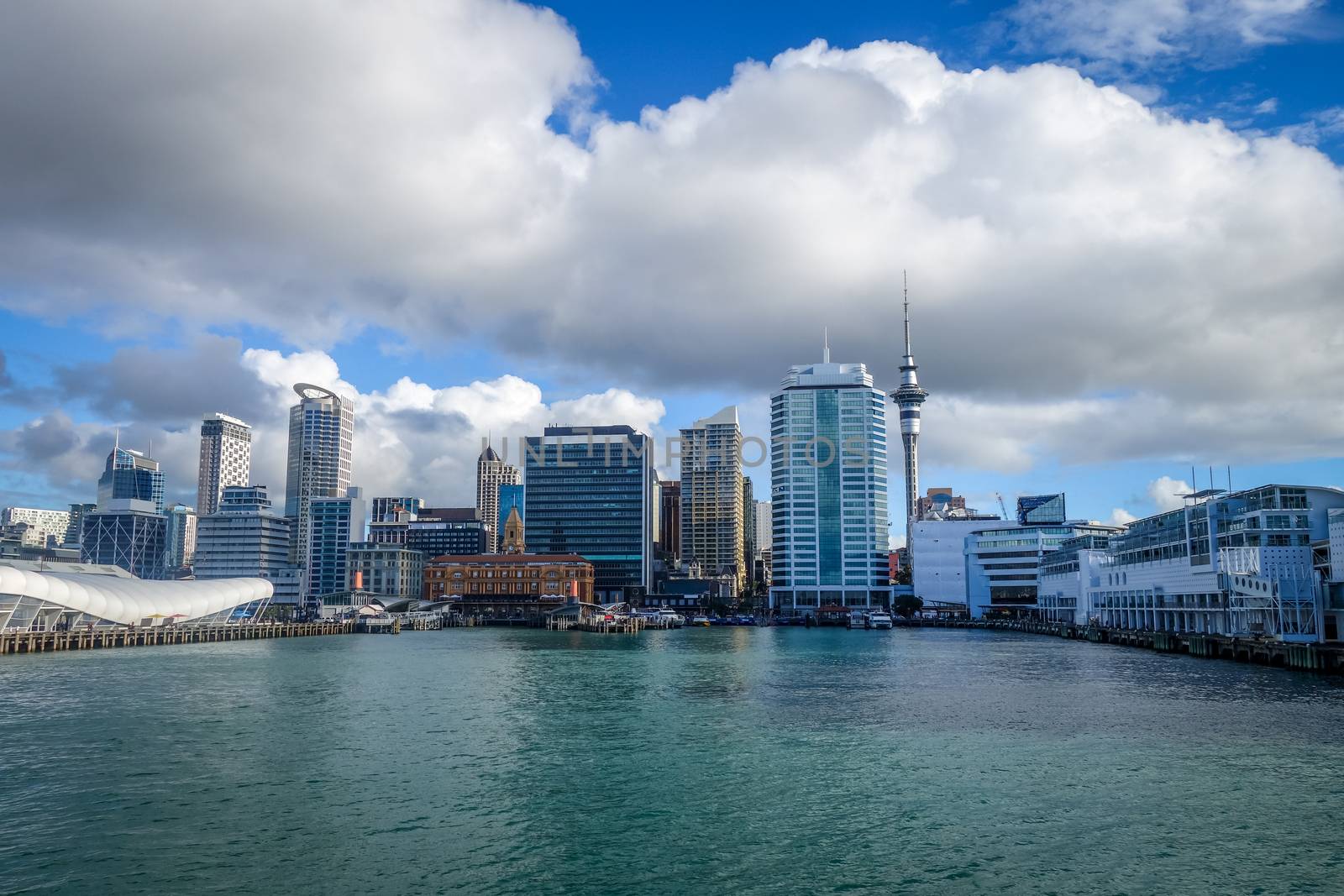 Auckland city center view from the sea, New Zealand