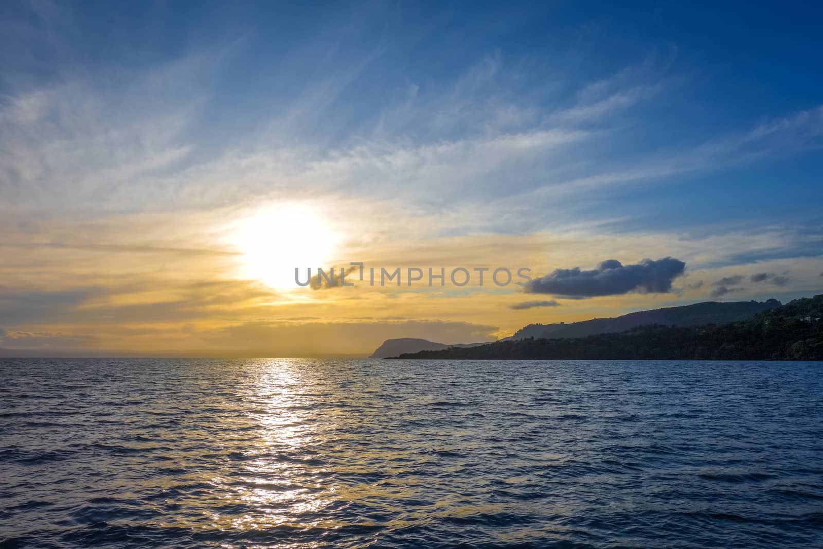 Taupo Lake landscape at sunset, New Zealand