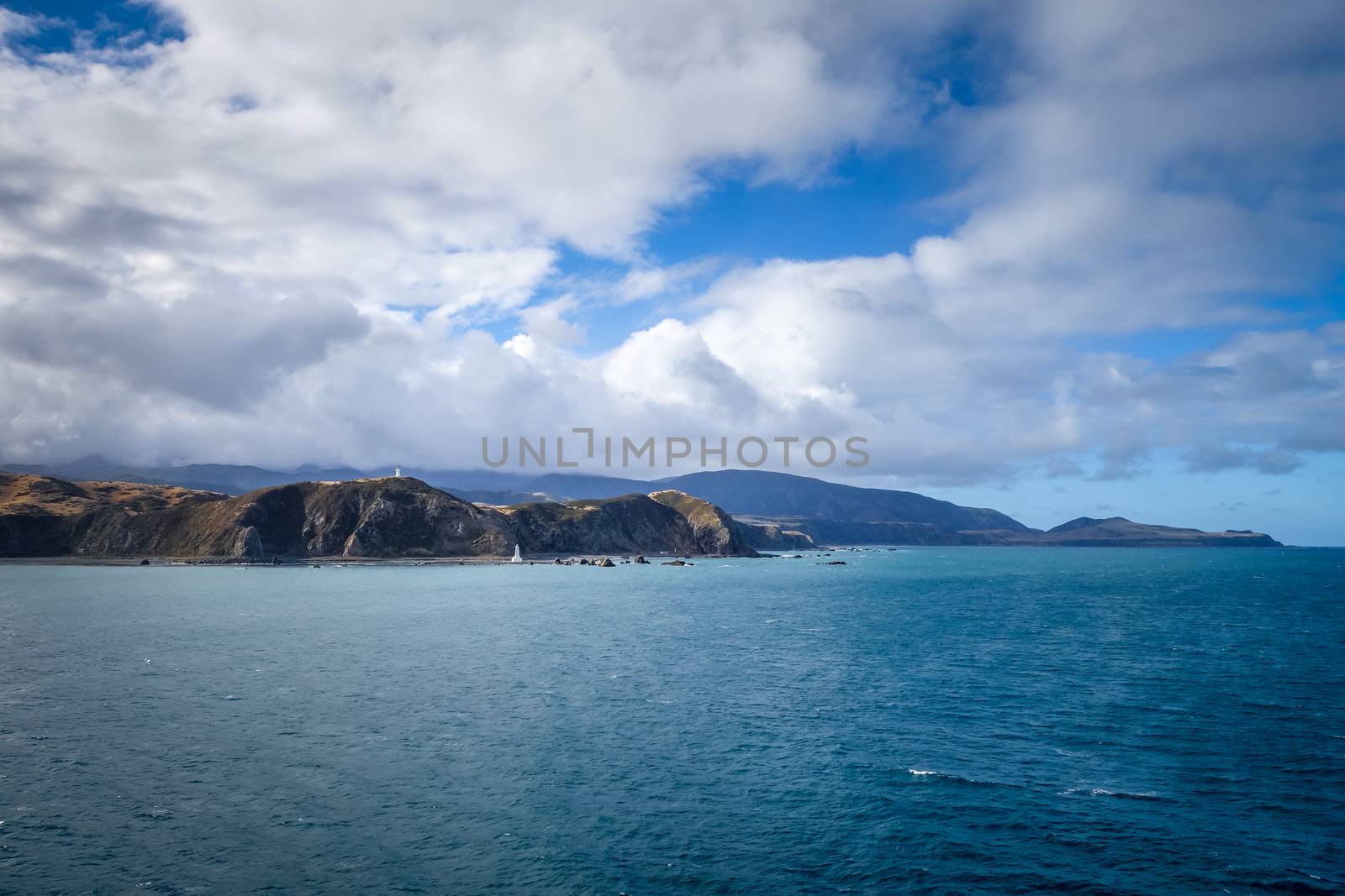 Lighthouse on cliffs near Wellington city, New Zealand