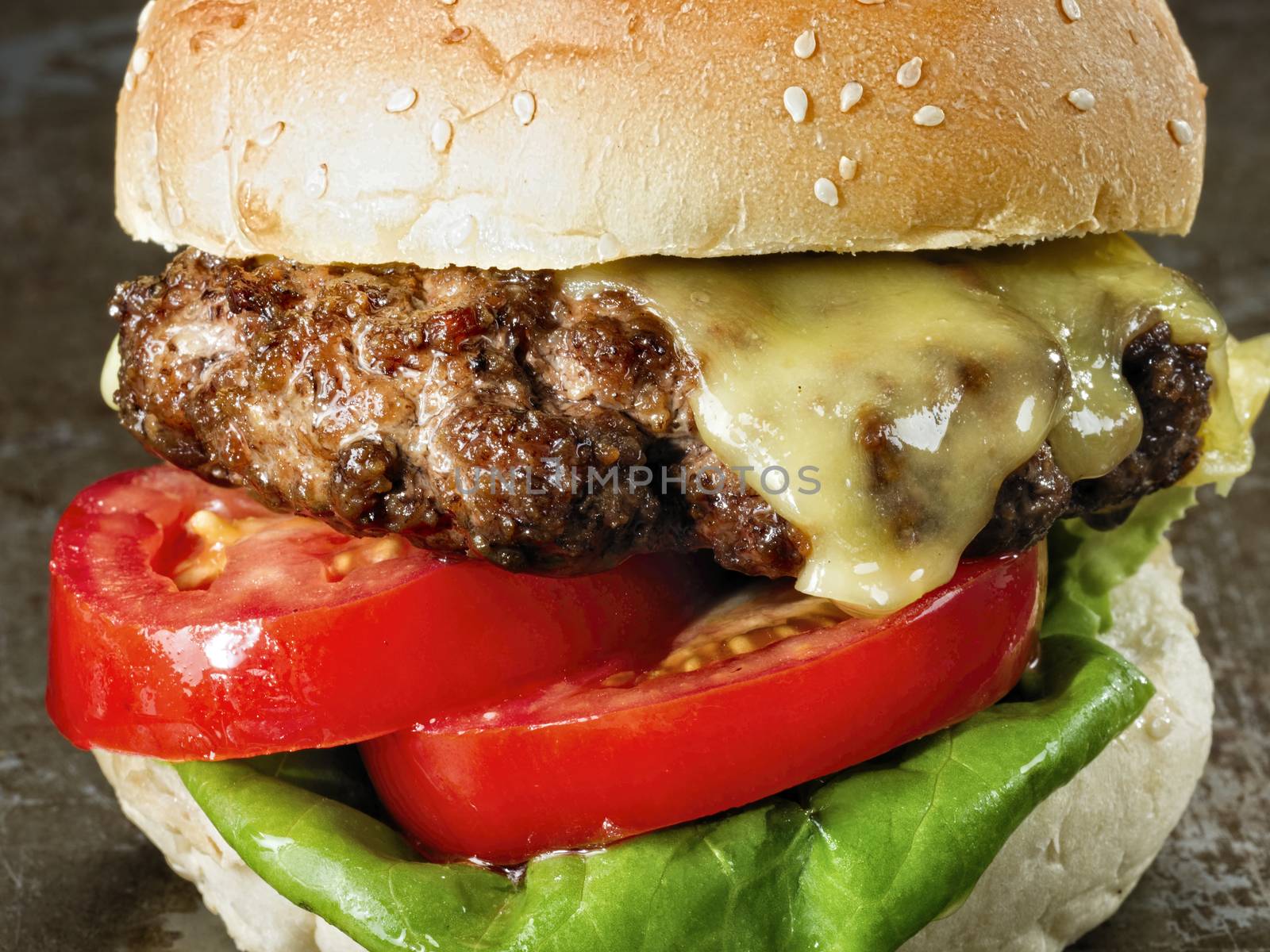 close up of rustic american hamburger