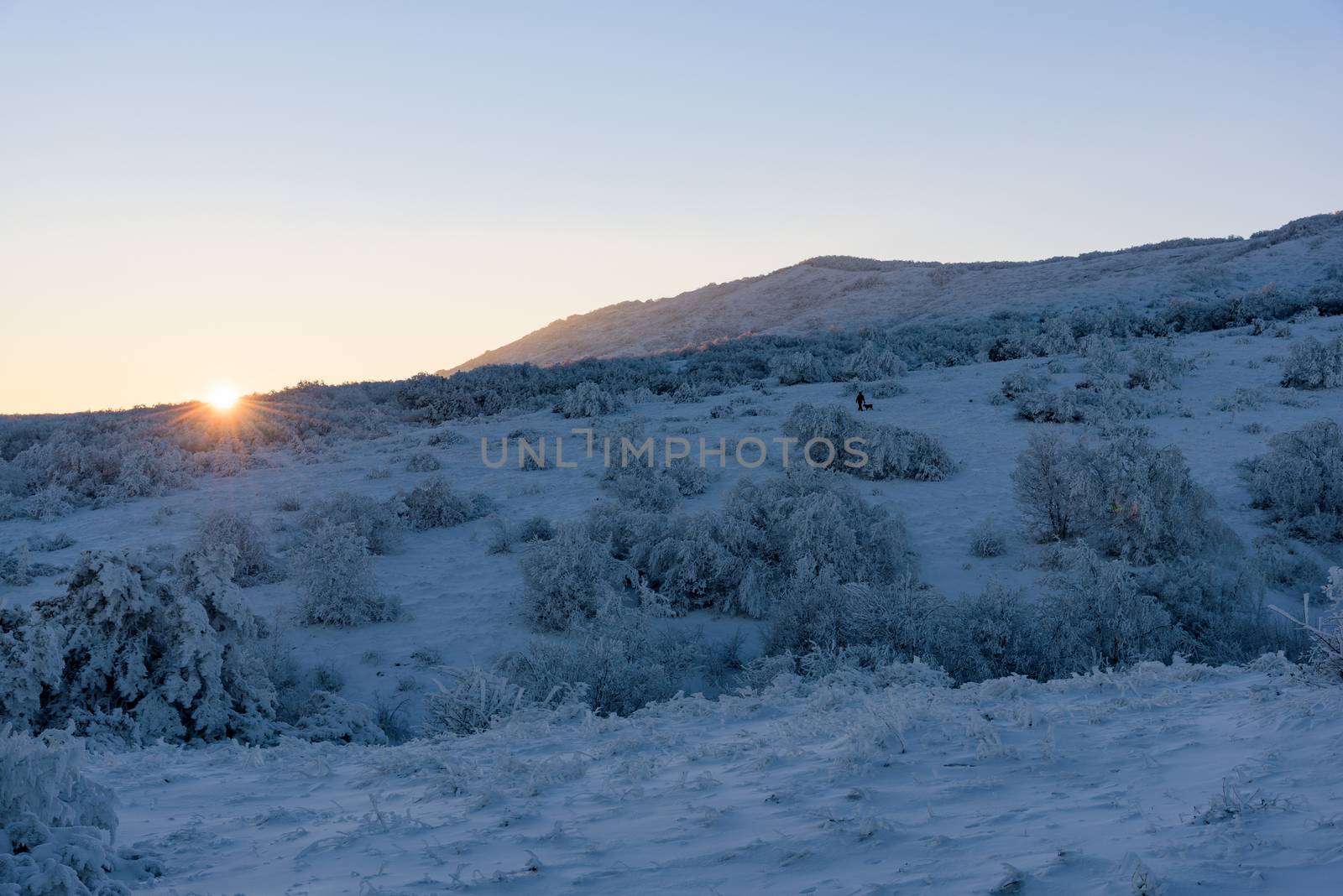 Beautiful sunset in mountains of Crimea