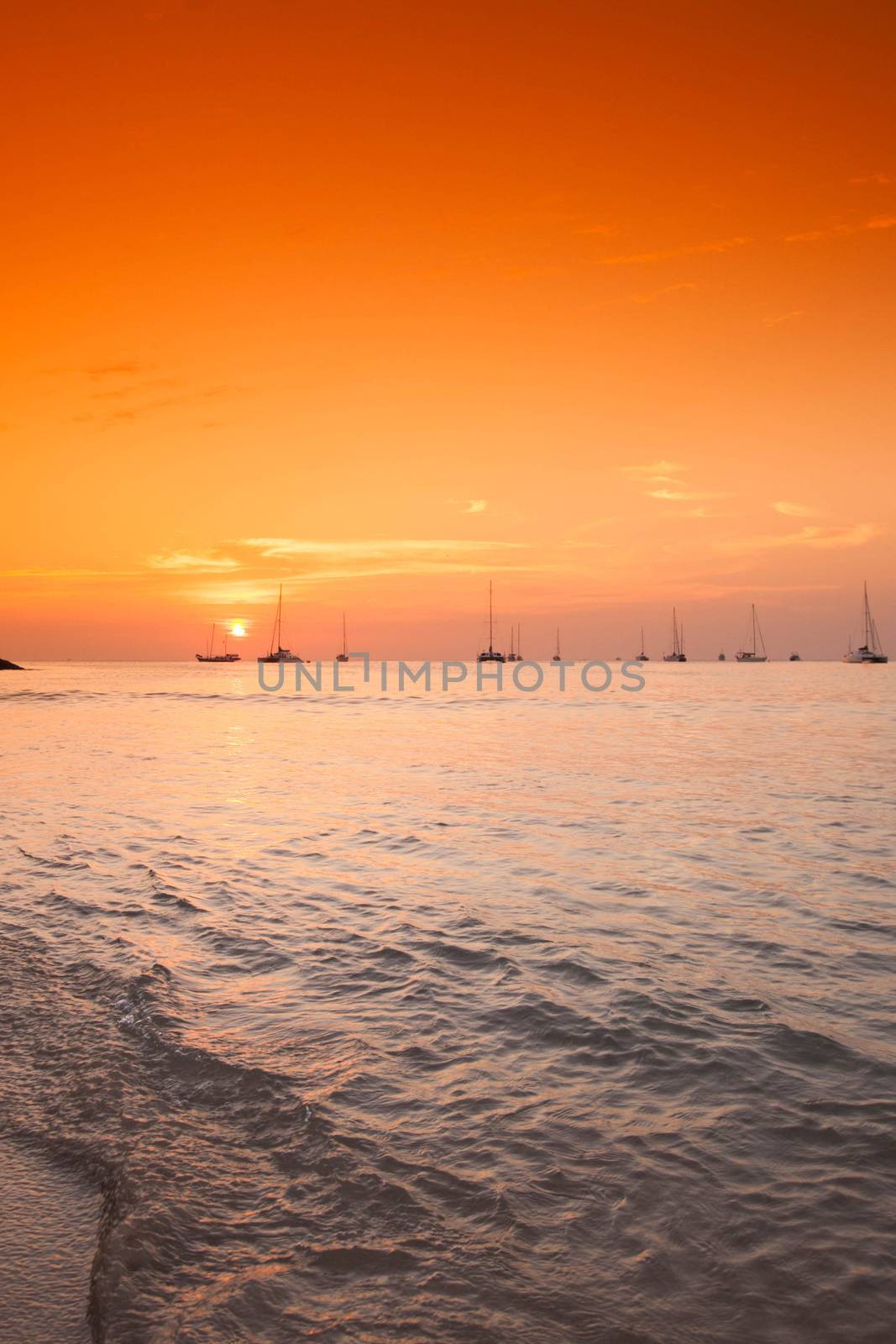 Sunset with dramatic sky ,clouds over mountain and andaman sea at Thailand