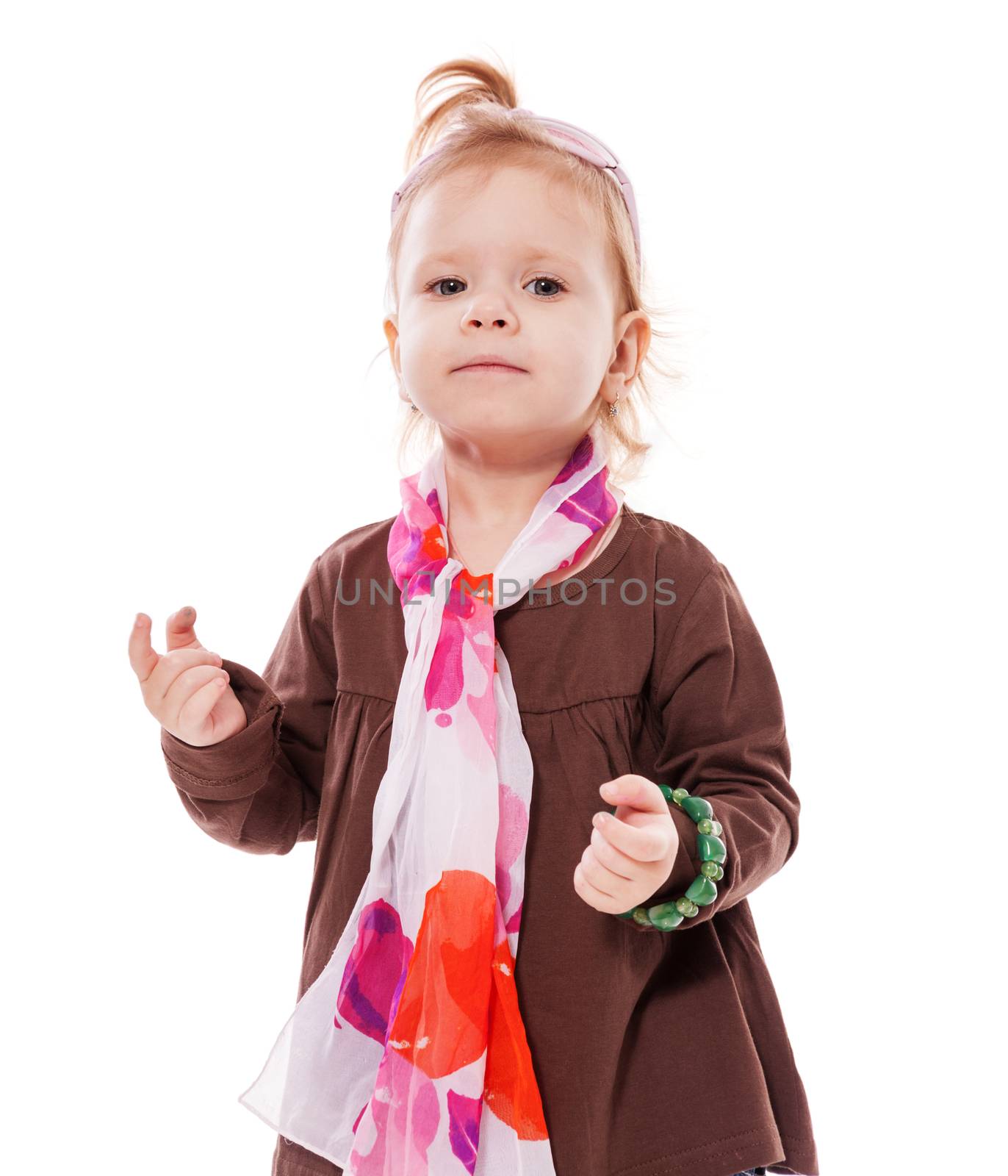 Little girl sad portrait looking away isolated