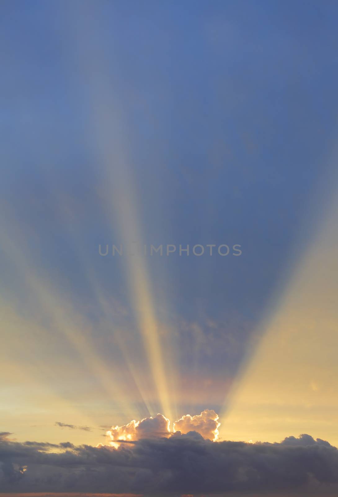 Vertical sky with sun rays bursting forth from behind clouds edg by lovleah