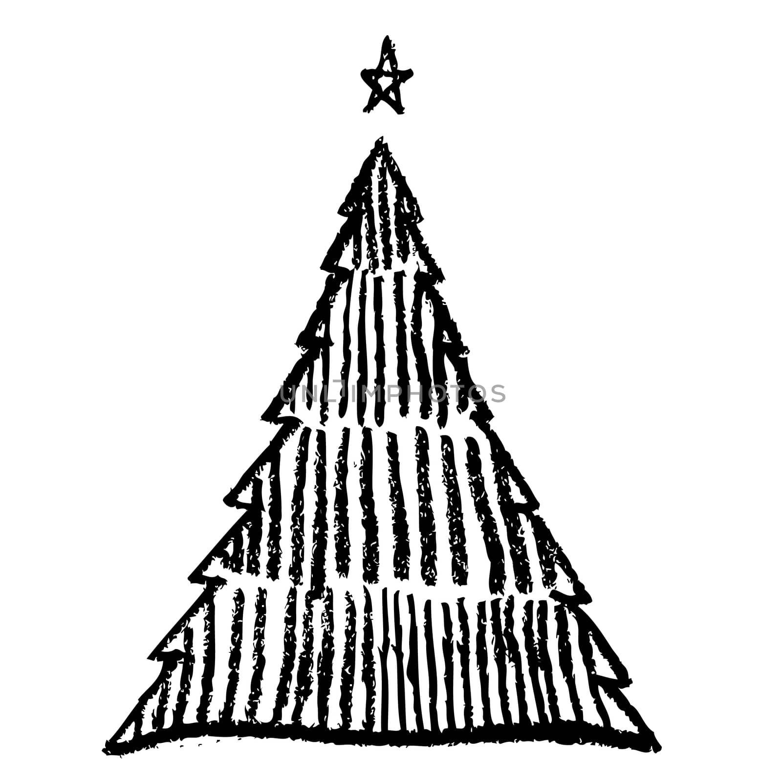 doodle hand drawn christmas tree image on white background