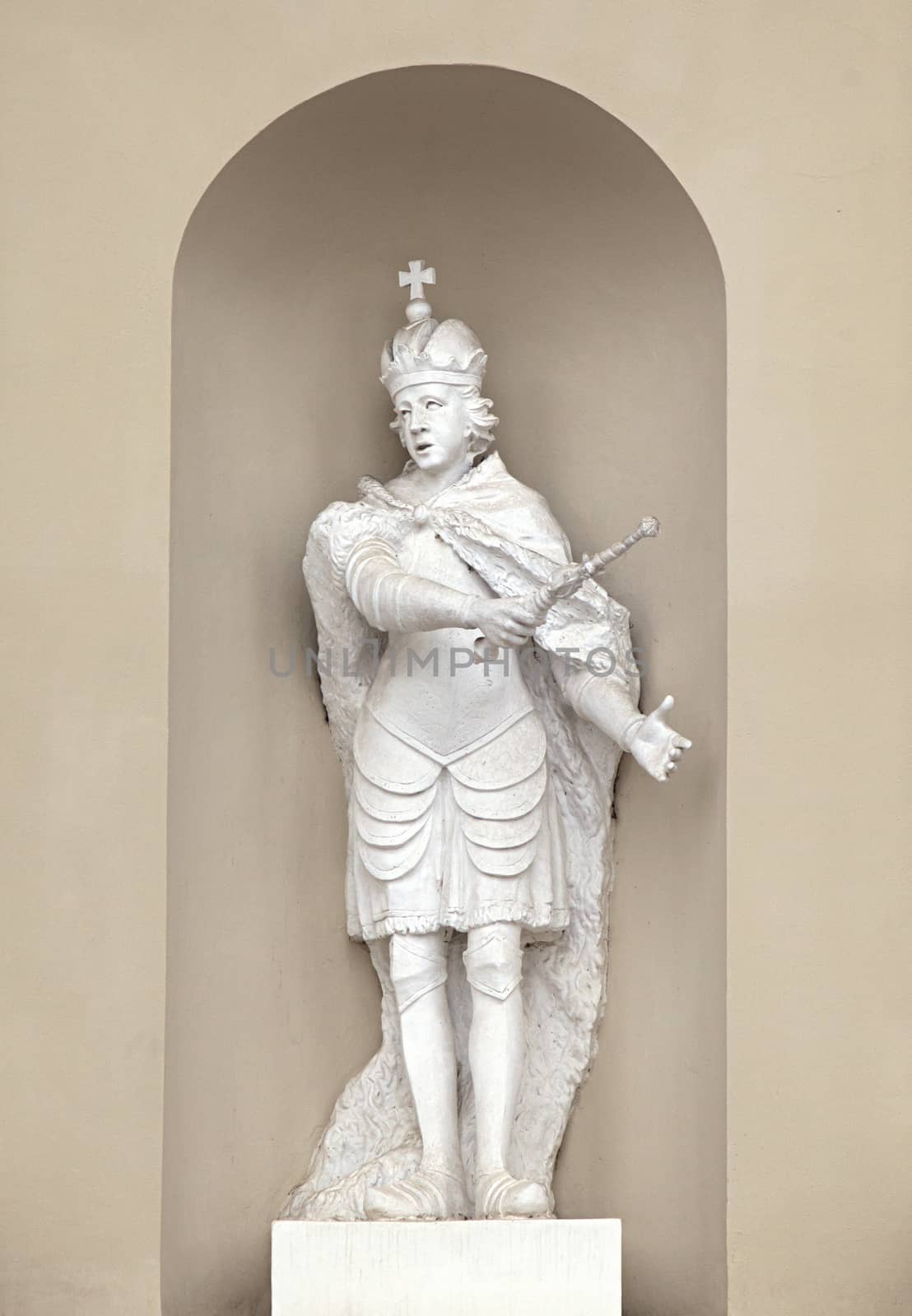 Niche sculpture on St. Stanislaus and St Ladislaus cathedral in Vilnius, Lithuania