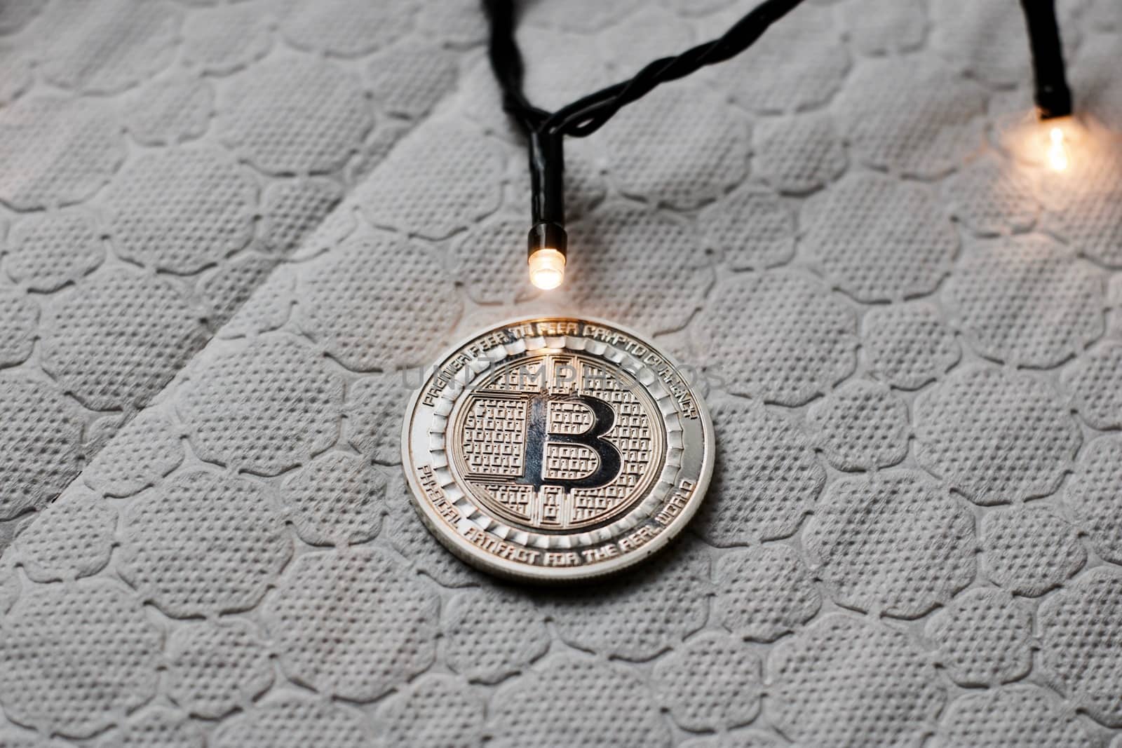 Crypto currency physical bitcoin coin. Bitcoin tokens digital money concept.