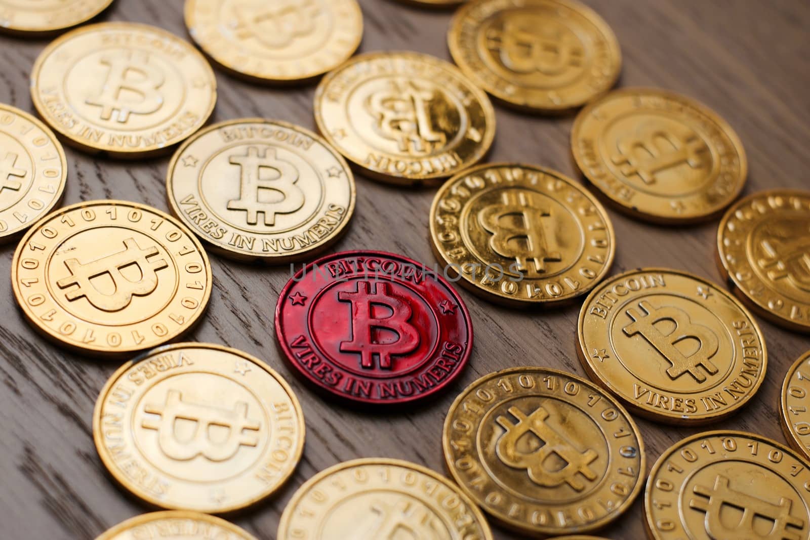 Crypto currency physical bitcoin coin. Bitcoin tokens digital money concept.