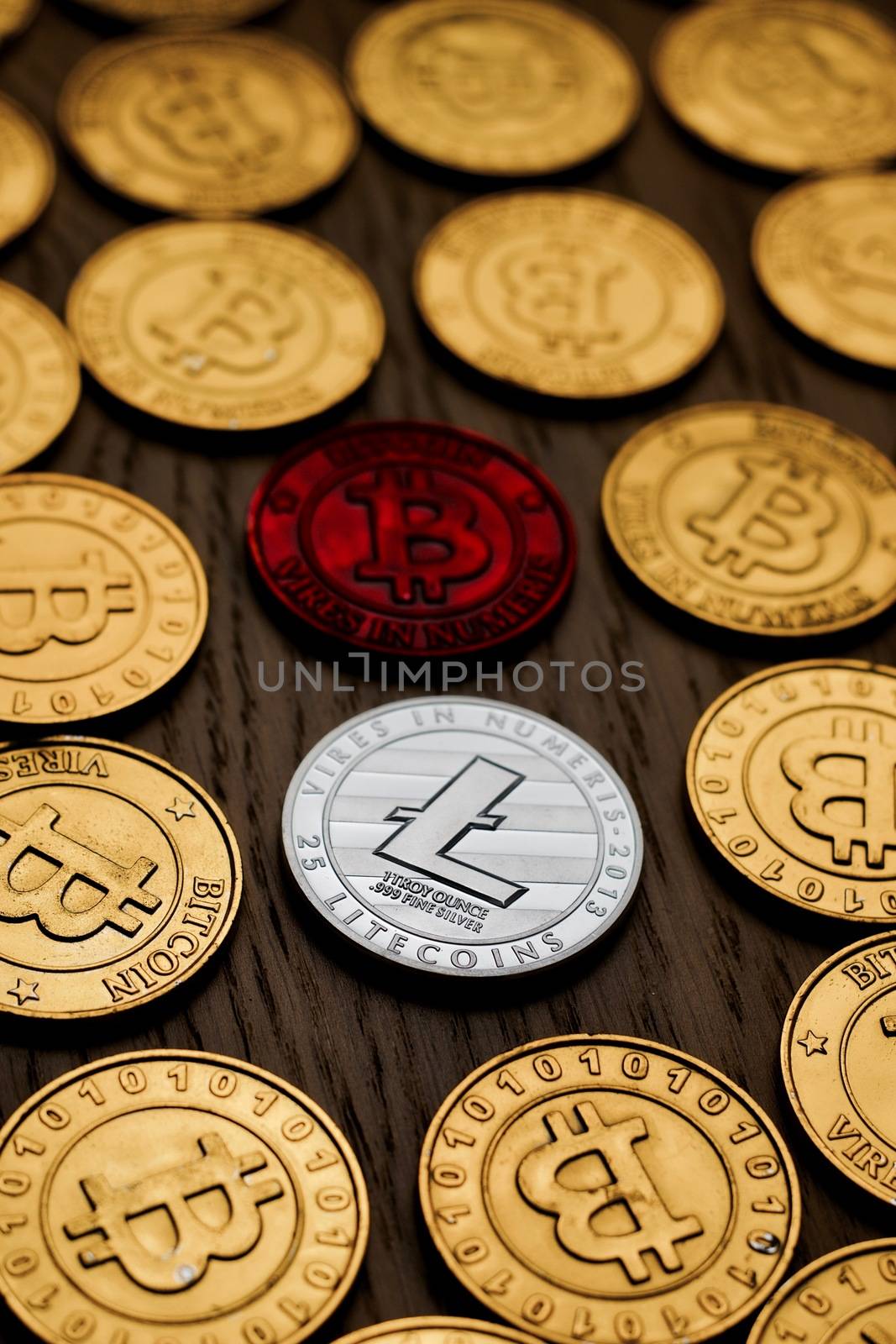 Crypto currency physical bitcoin coin. Bitcoin tokens digital money concept.
