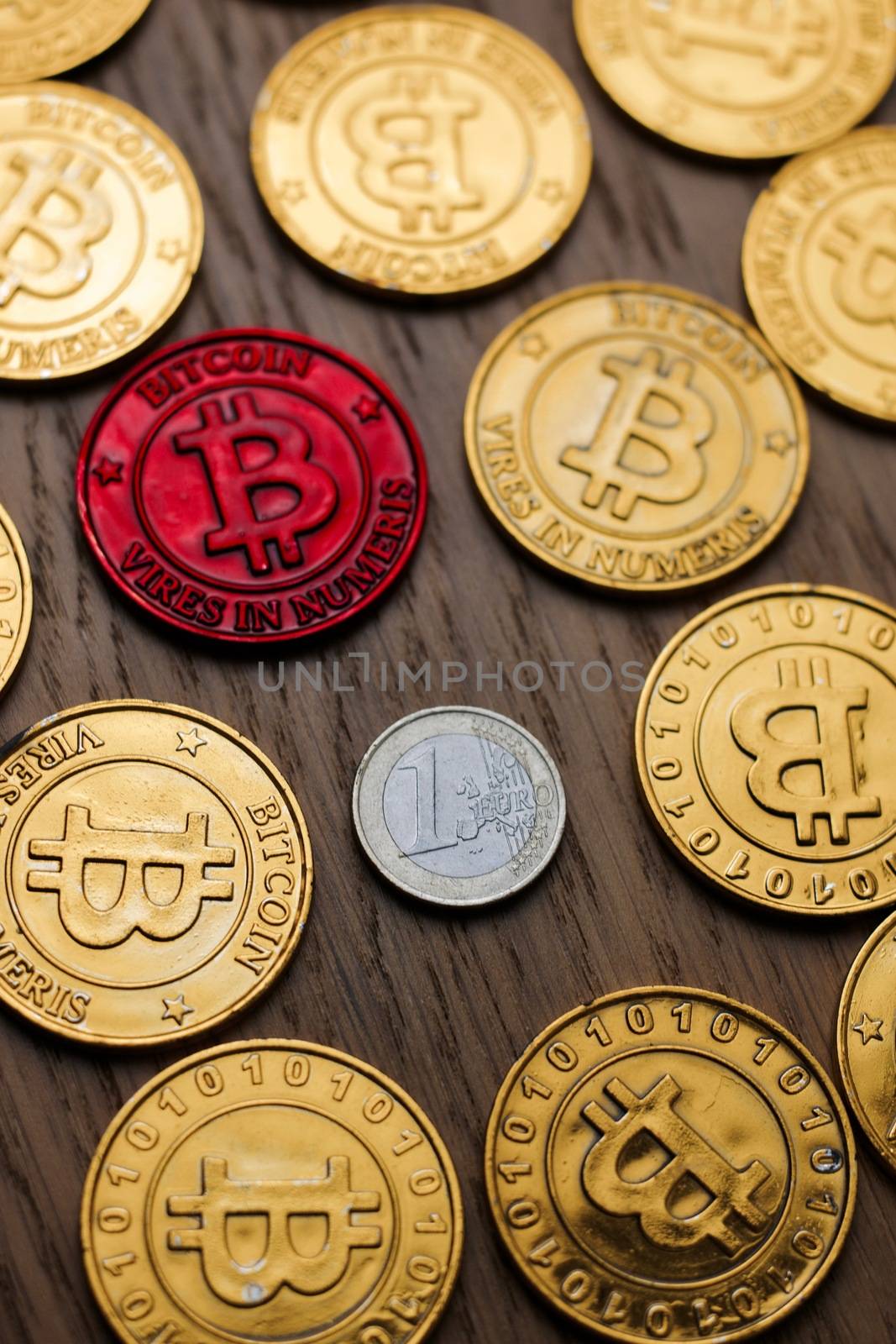 Crypto currency physical bitcoin coin. Bitcoin tokens digital money concept.