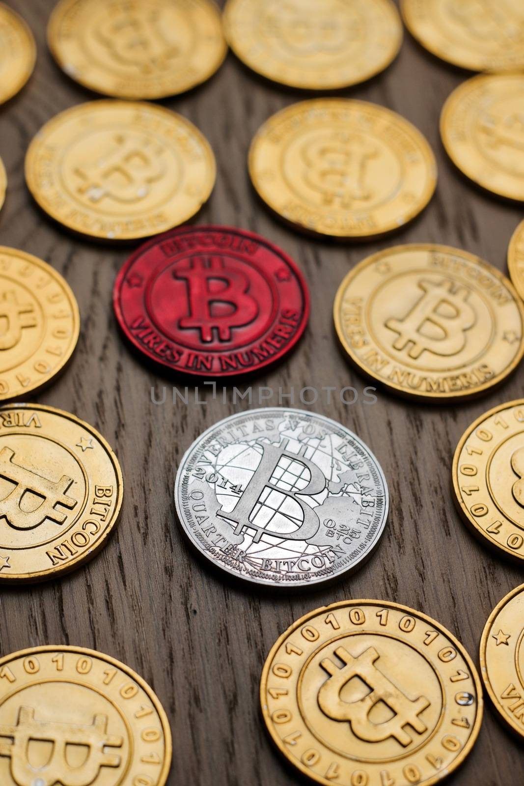 Crypto currency physical bitcoin coin. Bitcoin tokens digital money concept.