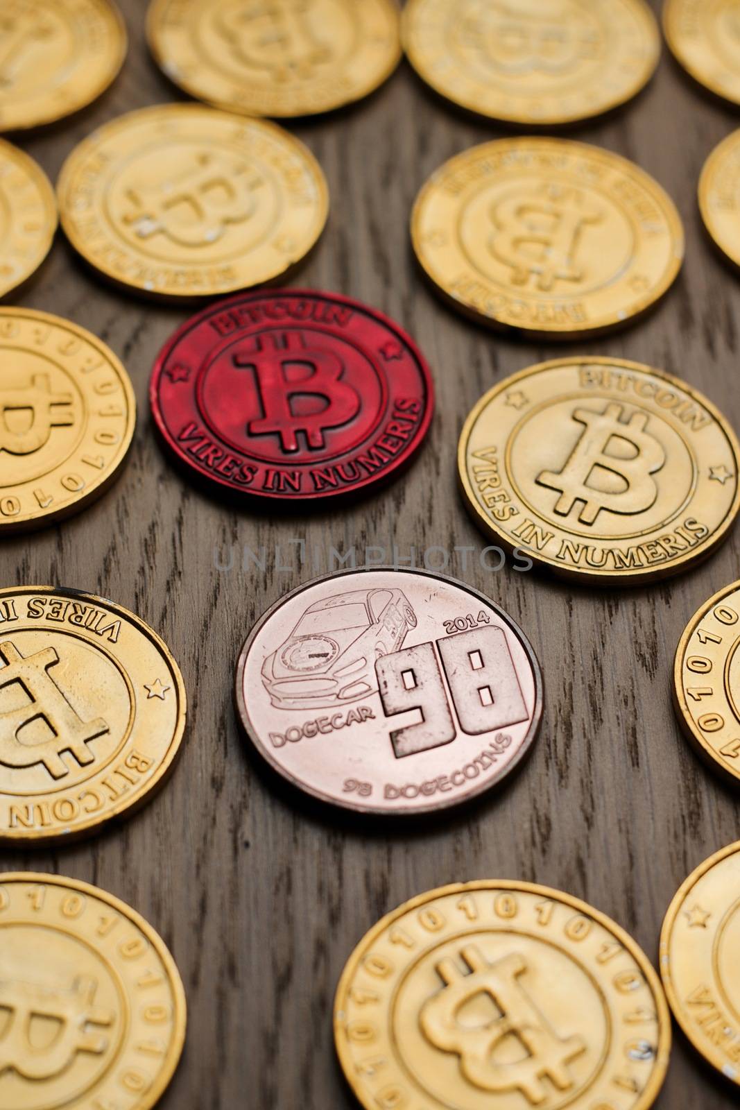 Crypto currency physical bitcoin coin. Bitcoin tokens digital money concept.