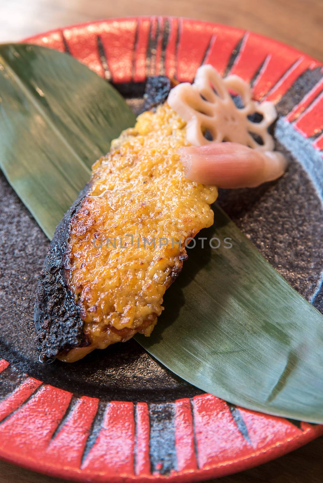 grilled salmon with miso foie gras sauce