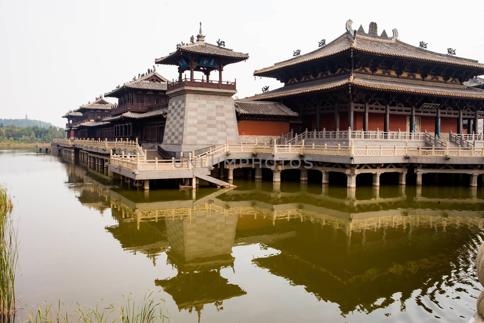 Back view of Ming Dynasty compound on a lake