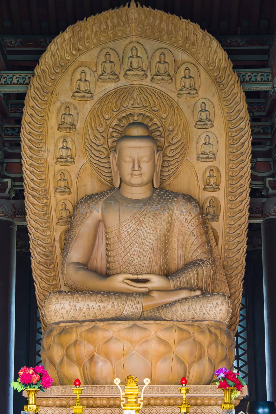 Carved wooden Buddha Sculpture housed in a temple dating back to the Ming Dynasty