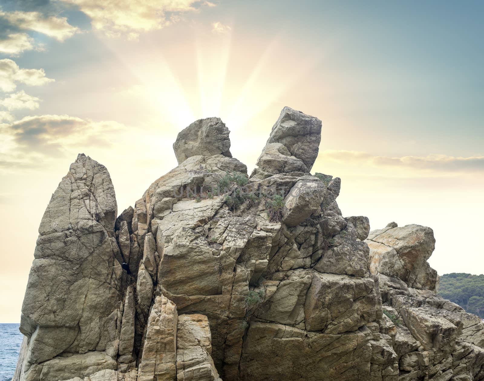 Fantastic big rocks at sundown time. Nature background