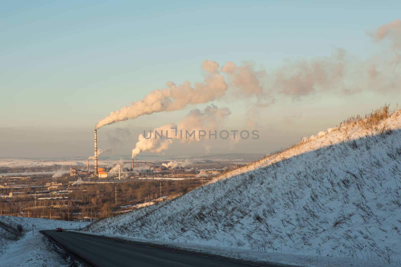 the plant with smoke and dirty air-pollution by olgagordeeva